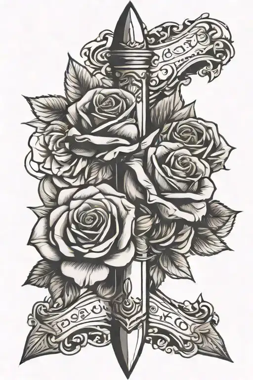 Dagger And Cards And Roses