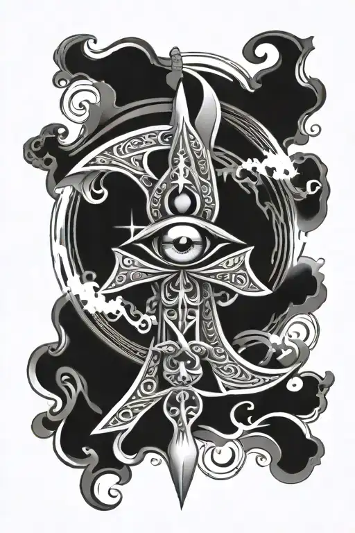 Ankh With Eye And Sun Rays Shaded