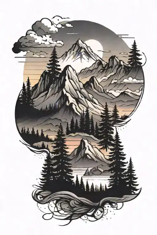 Mountains Trees Colors Sunset