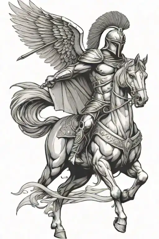 Spartan With Sword On Troy Horse With Wings