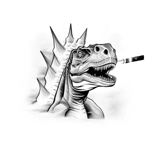 Dinosaur Brushing Woman's Hair While She's Smoking