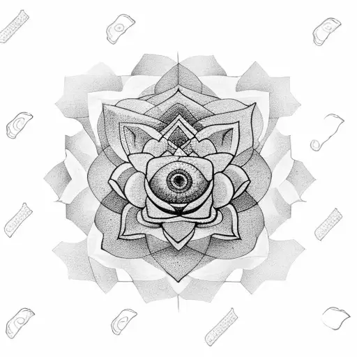 A Tattoo Of The Goddess Venus Sitting On A Lotus Flower Surrounded By Hexagons