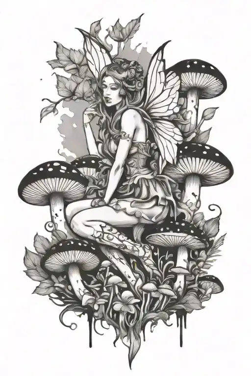 Fairy Surrounded By Mushrooms