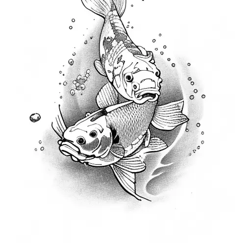 Koi Fish Swiming With Flowers