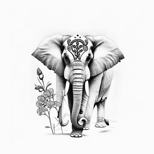 Elephant With Flowers