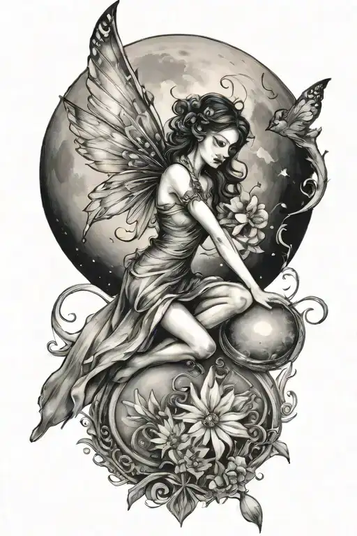 Fairy Flying In Front Of Moon