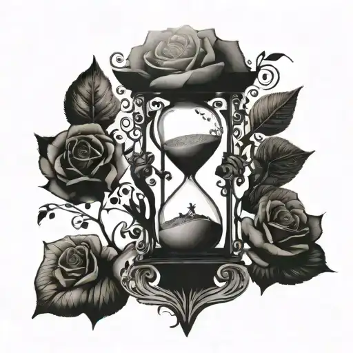 Hourglass At The Top With The Tree Of Life Fading Towards The Bottom The Roots With Roses