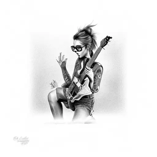 A Portrait Of Cindy Playing A Guitar