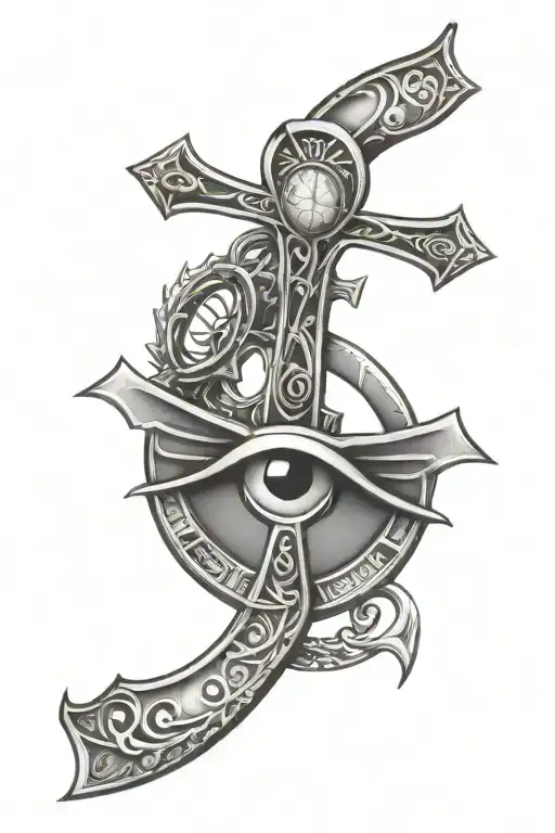 Ankh With Eye And Sun Rays Shaded