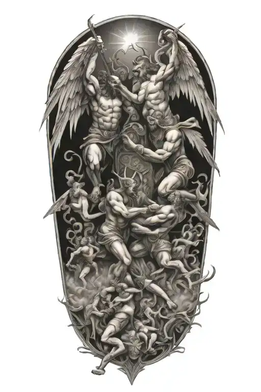 Heaven Vs Hell Theme With Angels And Demons Fighting