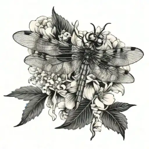 Dragonfly On Flower Growing