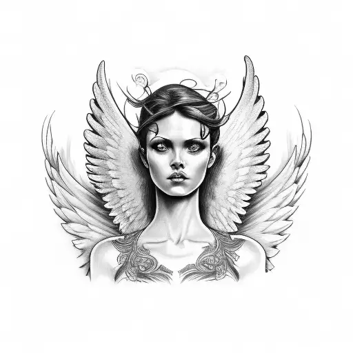 Angel With Wings Wide Open For Back Tatto