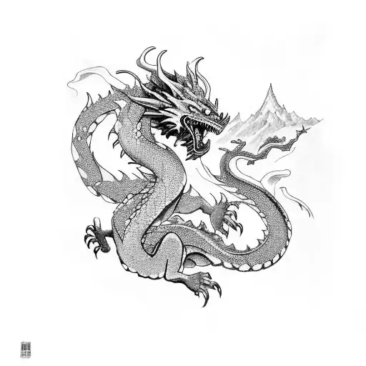 Ola De Kanagawa Con Bosque De Cerezos Y Sobra De Un Dragon Japones