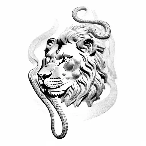 Roman Lion With Snake