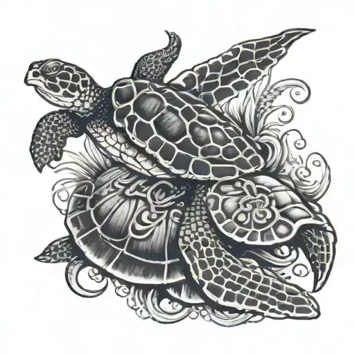 Medusa Head And Sea Turtle