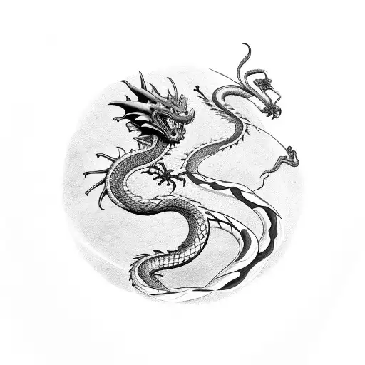 Dragon With Snake Making A Number 2 Shape