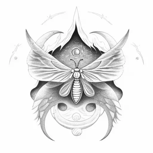 A Celestial Moth Emerging From The Crescent Moon