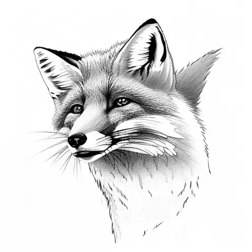 Fox Looking To The Right With Flowers Coming Out With The Fox