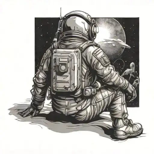Astronaut Sitting From Behind Staring At Sun Rising