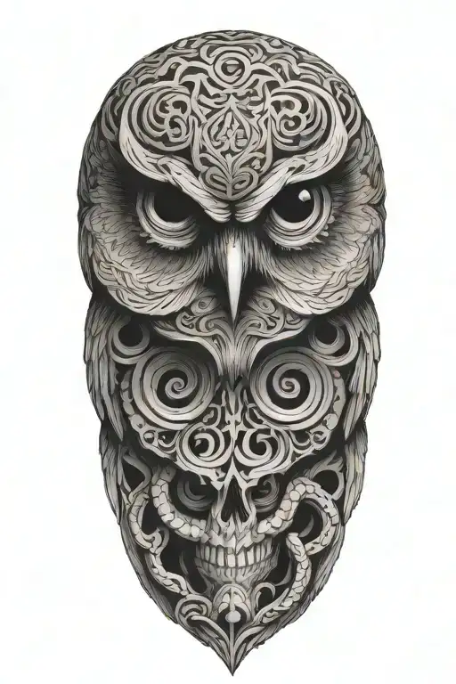 Owl On Skull Coiling Snake Coiled