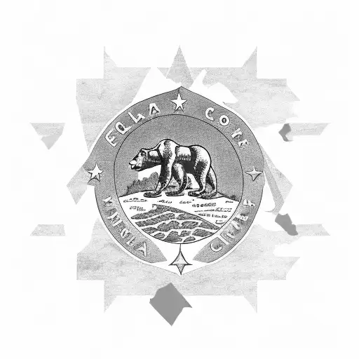 The Word Eureka In The Shape Of The State Of California With A Bear Flag