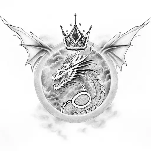Dragon With A Jewel Crown Jewels On The Wings And Clouds