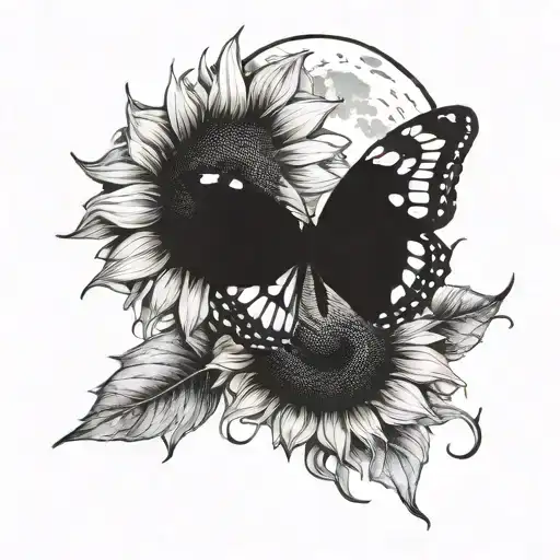 Full Moon Sunflower And Butterfly
