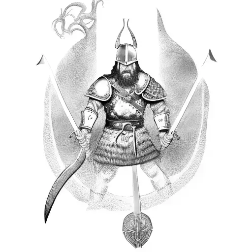 A Viking Warrior Battling A Demon With A Guitar Axe