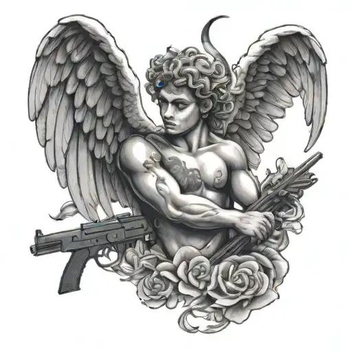 Cupid With Wings And Uzi Gun In Hand