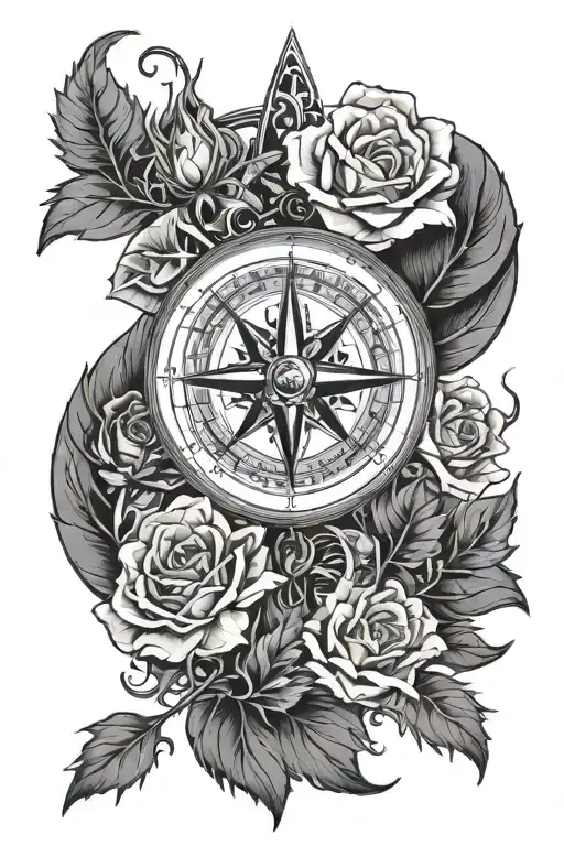 Scottish Compass With Thistles And Roses Intertwined