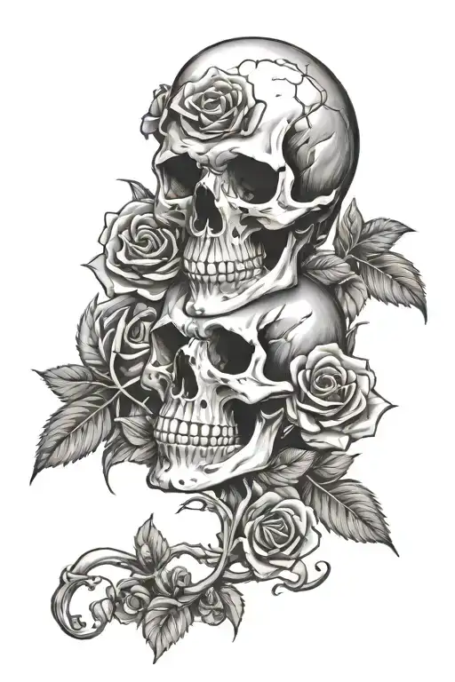 Skull And Roses Entwined