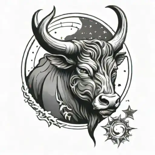 Zodiac Sign Taurus With Stars And Moon And Sun