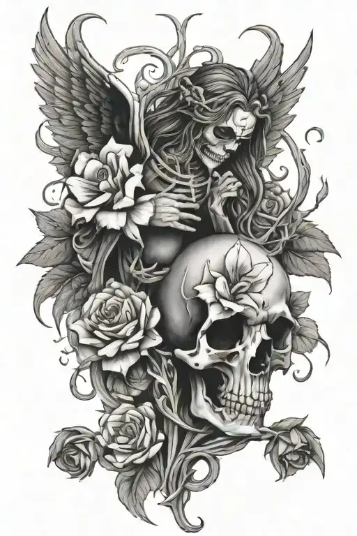 Death Angel With Flowers Intertwined