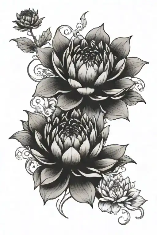 Chrysanthemum And Lotus Flower Combined Together Symbolizing