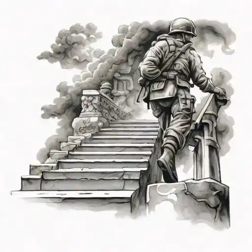 A Soldier Going Up A Stairway Leading To Heaven