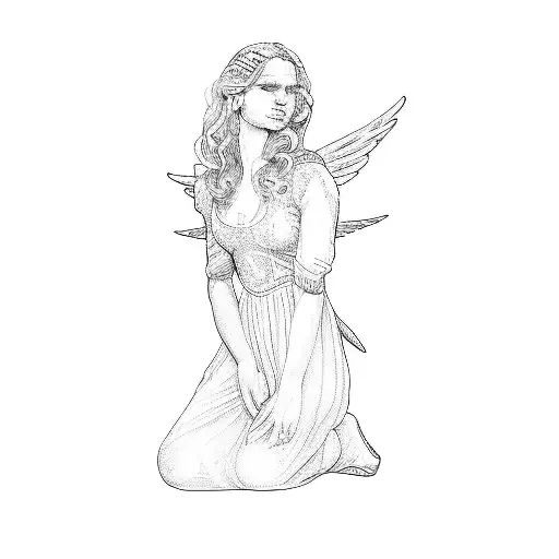 A Famale Kneeling Angel With Wings