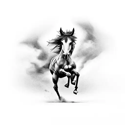 Black And Grey Tattoo Of A Horse Running Freely In A Field