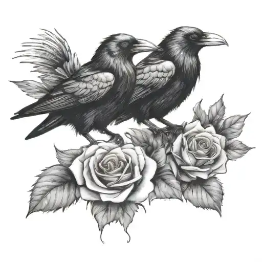 Crow And Raven Sitting On A Rose