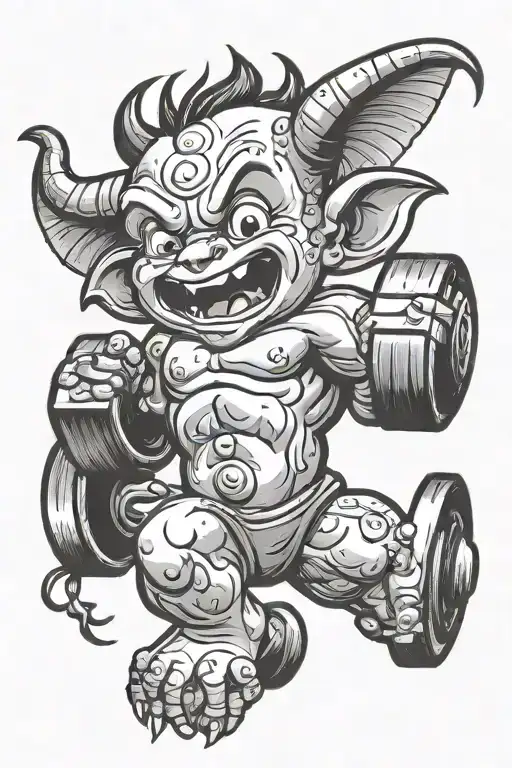 Cartoon Baby Devil Lifting Weights