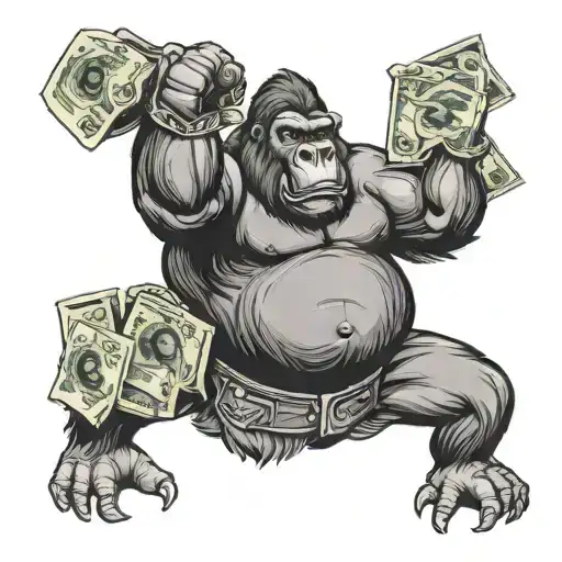 Silverback Gorilla Flexing And Smoking With Money Bags And Signs