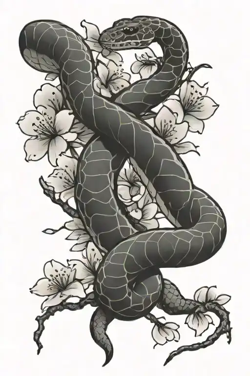 Snake Wrapped Around Cherry Blossom Branch