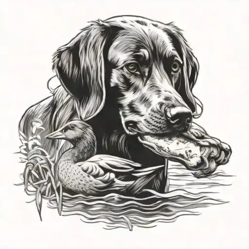 Hunting Dog Retriveing A Duck