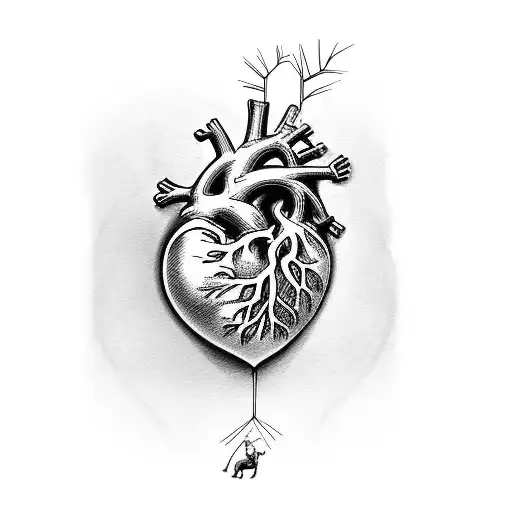 Anatomical Heart With Cats And Trees And Books And Spider And Spiderweb