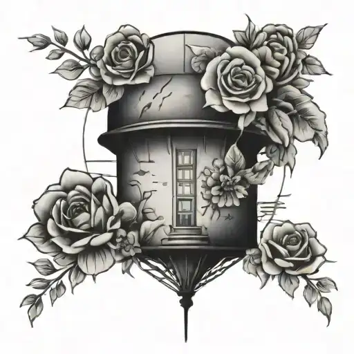 Water Tower Surrounded By Flowers