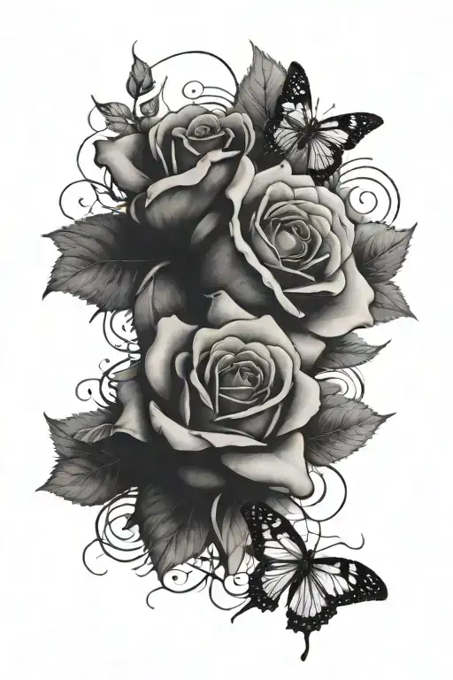 1 Rose Intertwined With A One Sunflower With 4 Butterflies Around Them