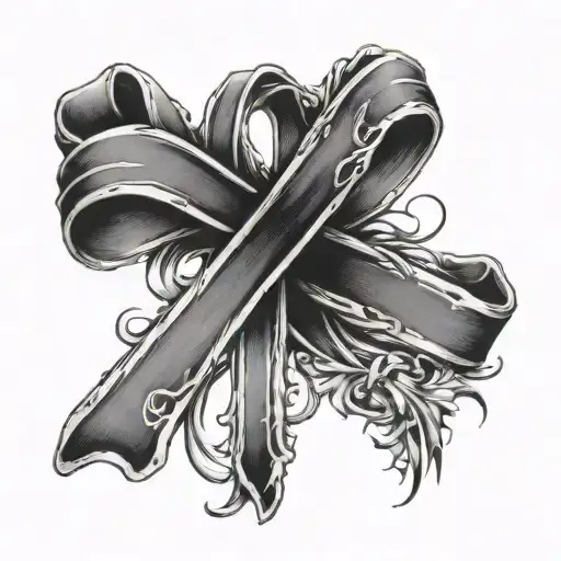 Cancer Ribbon Wrapped On Cross