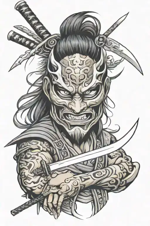 Katana With Oni Mask Behind