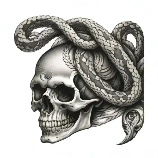 Skull And Snake Coiled