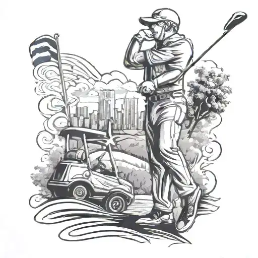 Create A Tattoo Design Of A Person Playing Golf With The Dallas Cowboys Logo On Their Golf Bag