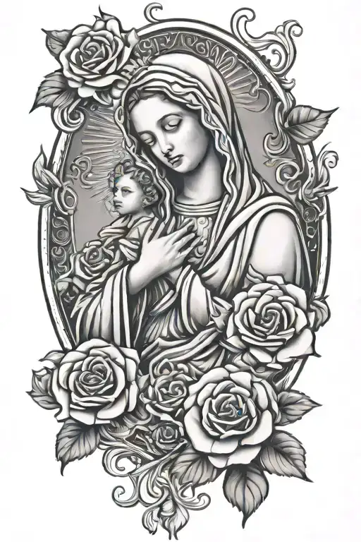 Virgin Mary With 3 Roses